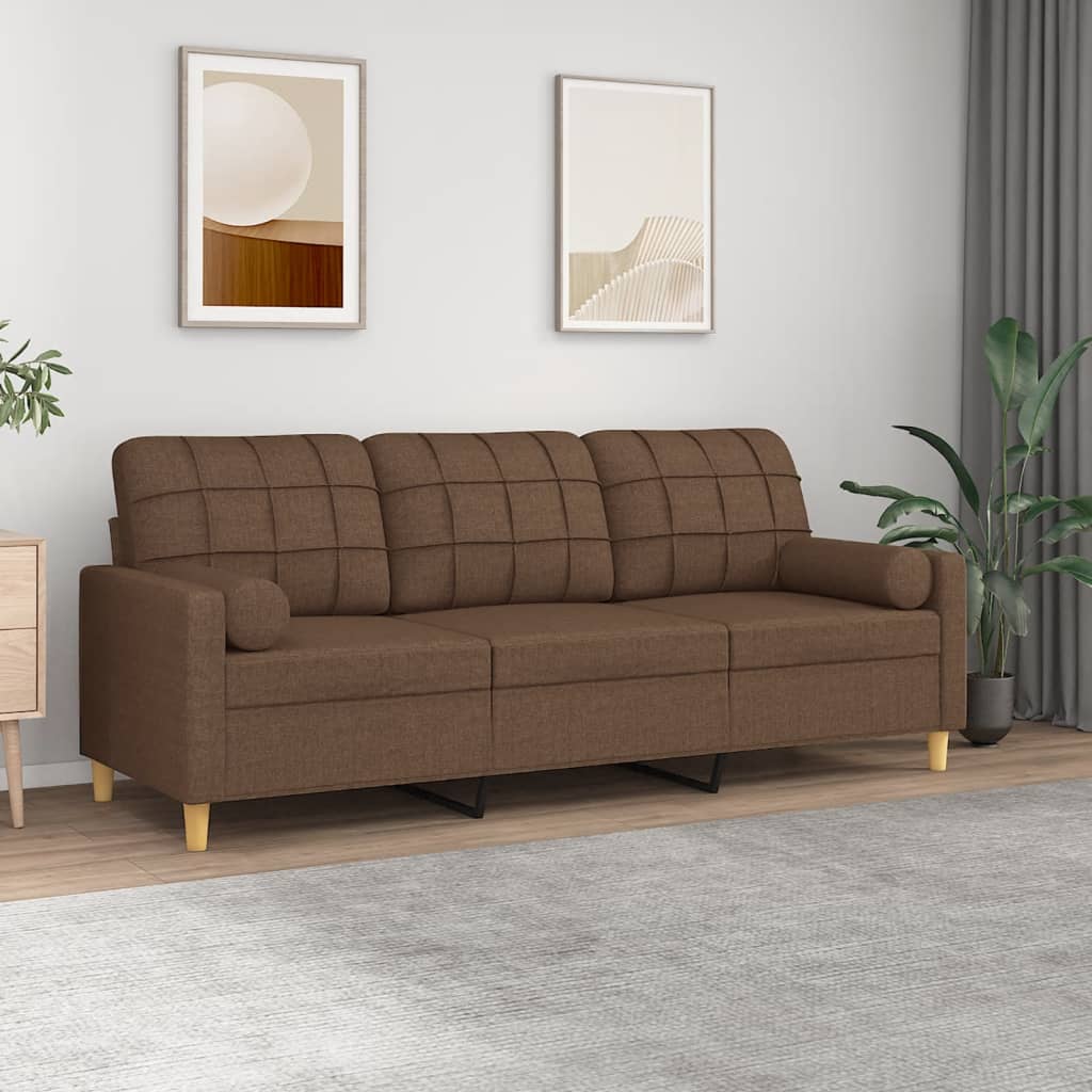 Canapé 3 places avec oreillers décoratifs marron 180 cm tissu - XIOS