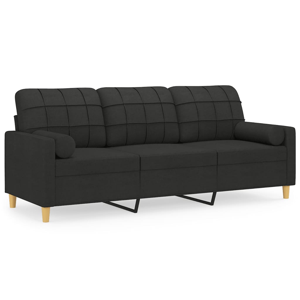 Canapé 3 places avec oreillers décoratifs noir 180 cm tissu - XIOS
