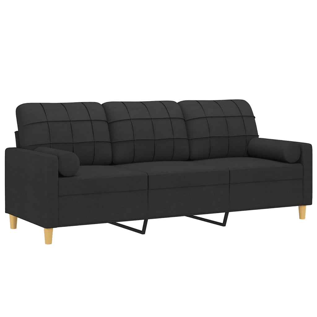 Canapé 3 places avec oreillers décoratifs noir 180 cm tissu - XIOS