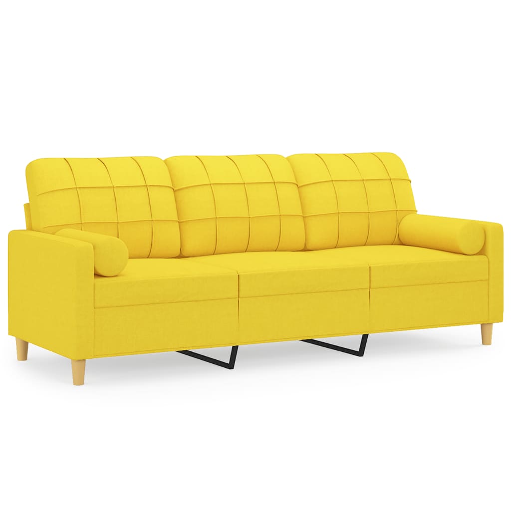 Canapé 3 places avec oreillers jaune clair 180 cm tissu - XIOS