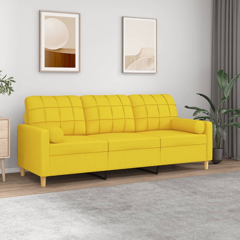 Canapé 3 places avec oreillers jaune clair 180 cm tissu - XIOS
