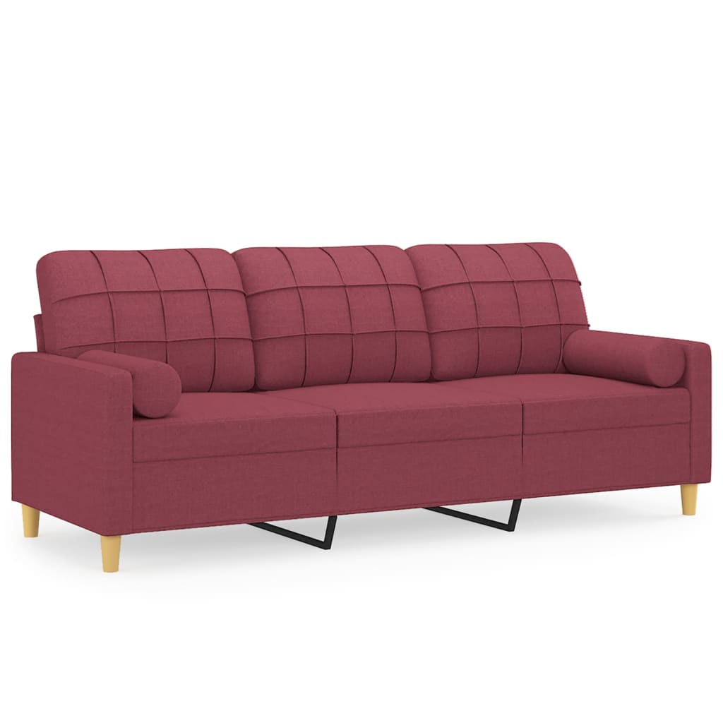 Canapé 3 places avec oreillers décoratifs bordeaux 180 cm tissu - XIOS