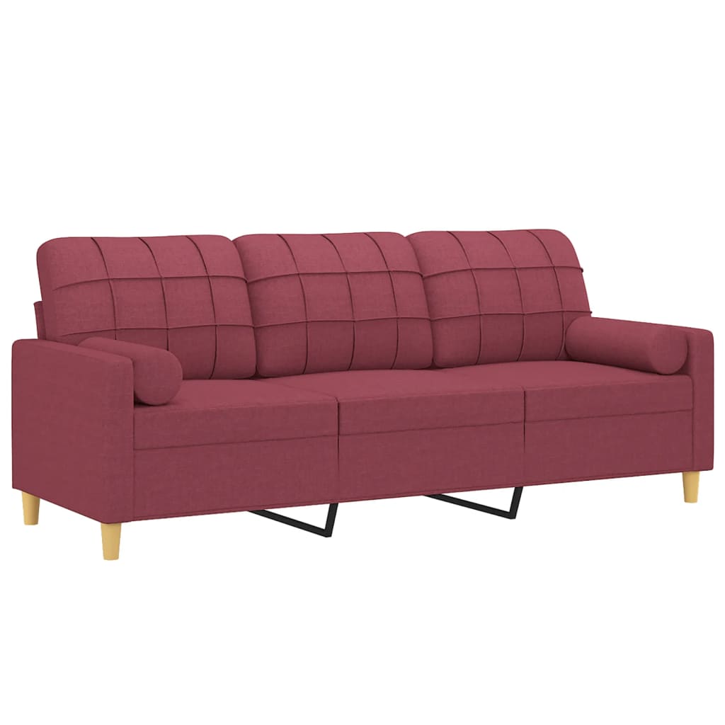 Canapé 3 places avec oreillers décoratifs bordeaux 180 cm tissu - XIOS