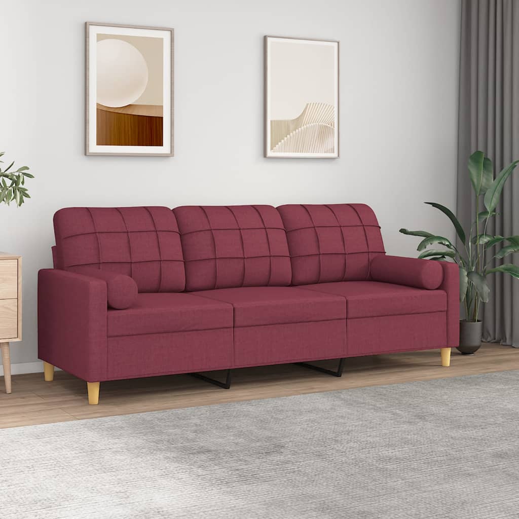 Canapé 3 places avec oreillers décoratifs bordeaux 180 cm tissu - XIOS