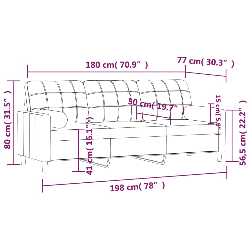 Canapé 3 places avec oreillers décoratifs taupe 180 cm tissu - XIOS