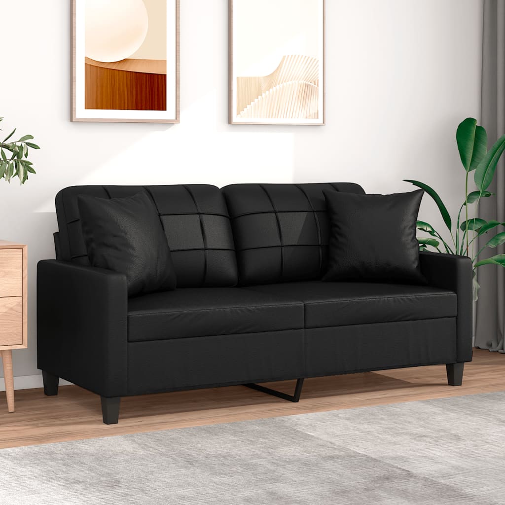 Canapé 2 places avec oreillers décoratifs noir 140cm similicuir - XIOS