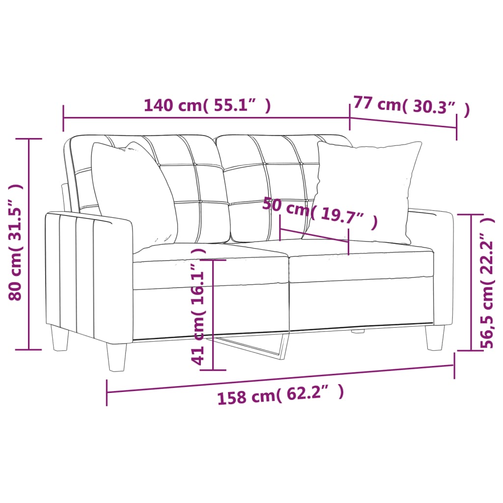 Canapé 2 places avec oreillers cappuccino 140 cm similicuir - XIOS