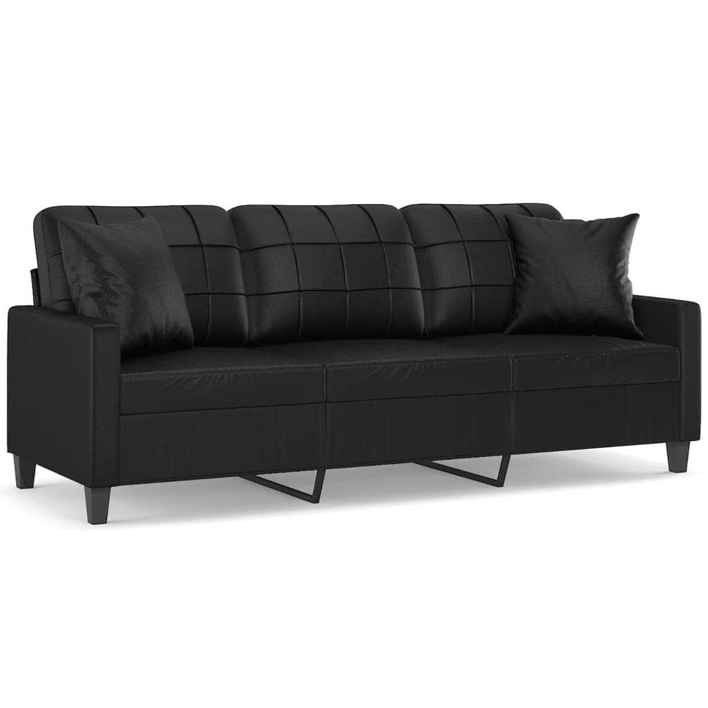 Canapé 3 places avec oreillers décoratifs noir 180cm similicuir - XIOS