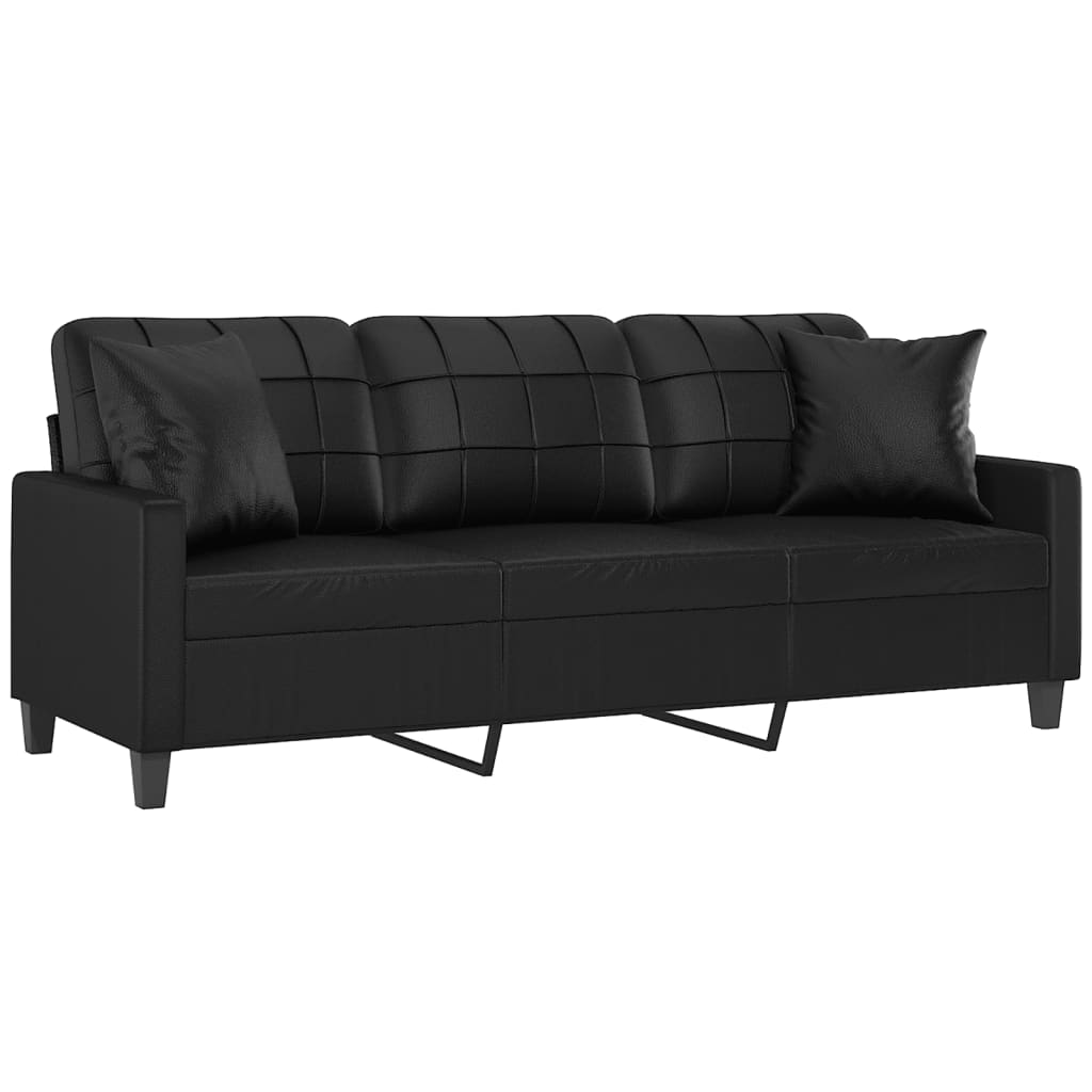 Canapé 3 places avec oreillers décoratifs noir 180cm similicuir - XIOS