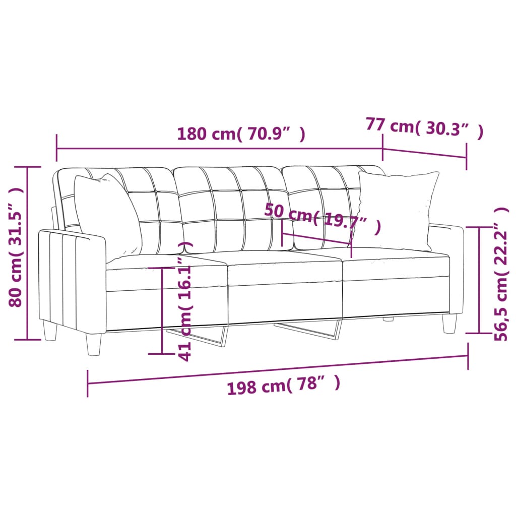 Canapé 3 places avec oreillers décoratifs noir 180cm similicuir - XIOS