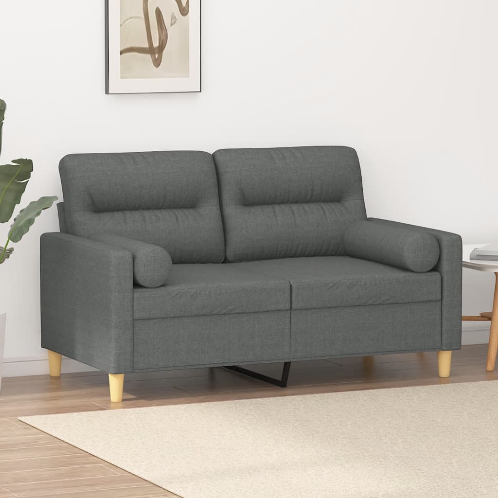 Canapé 2 places avec oreillers gris foncé 120 cm tissu - XIOS