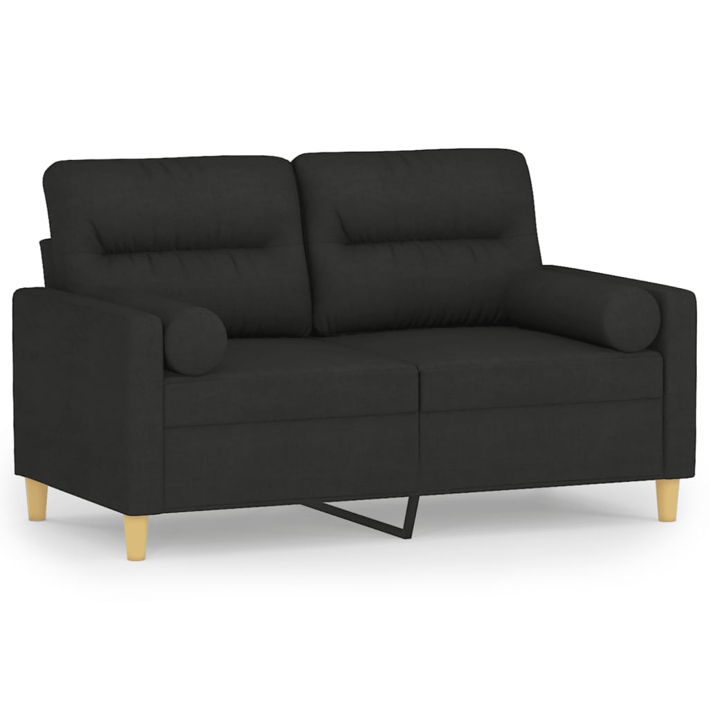 Canapé 2 places avec oreillers décoratifs noir 120 cm tissu - XIOS