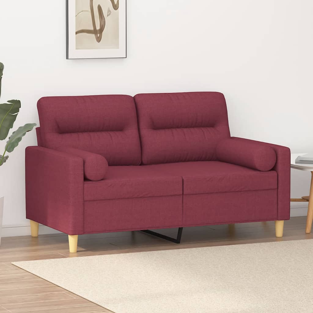Canapé 2 places avec oreillers bordeaux 120 cm tissu - XIOS