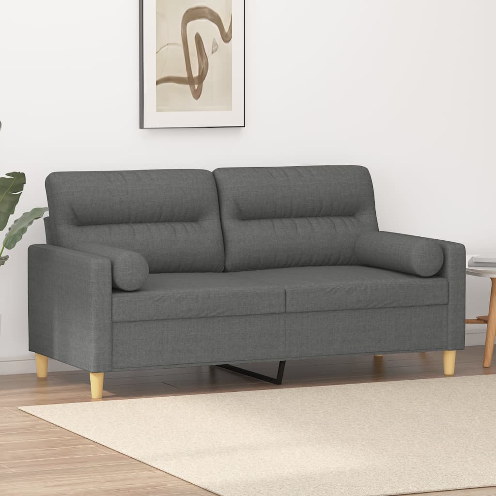 Canapé 2 places avec oreillers gris foncé 140 cm tissu - XIOS