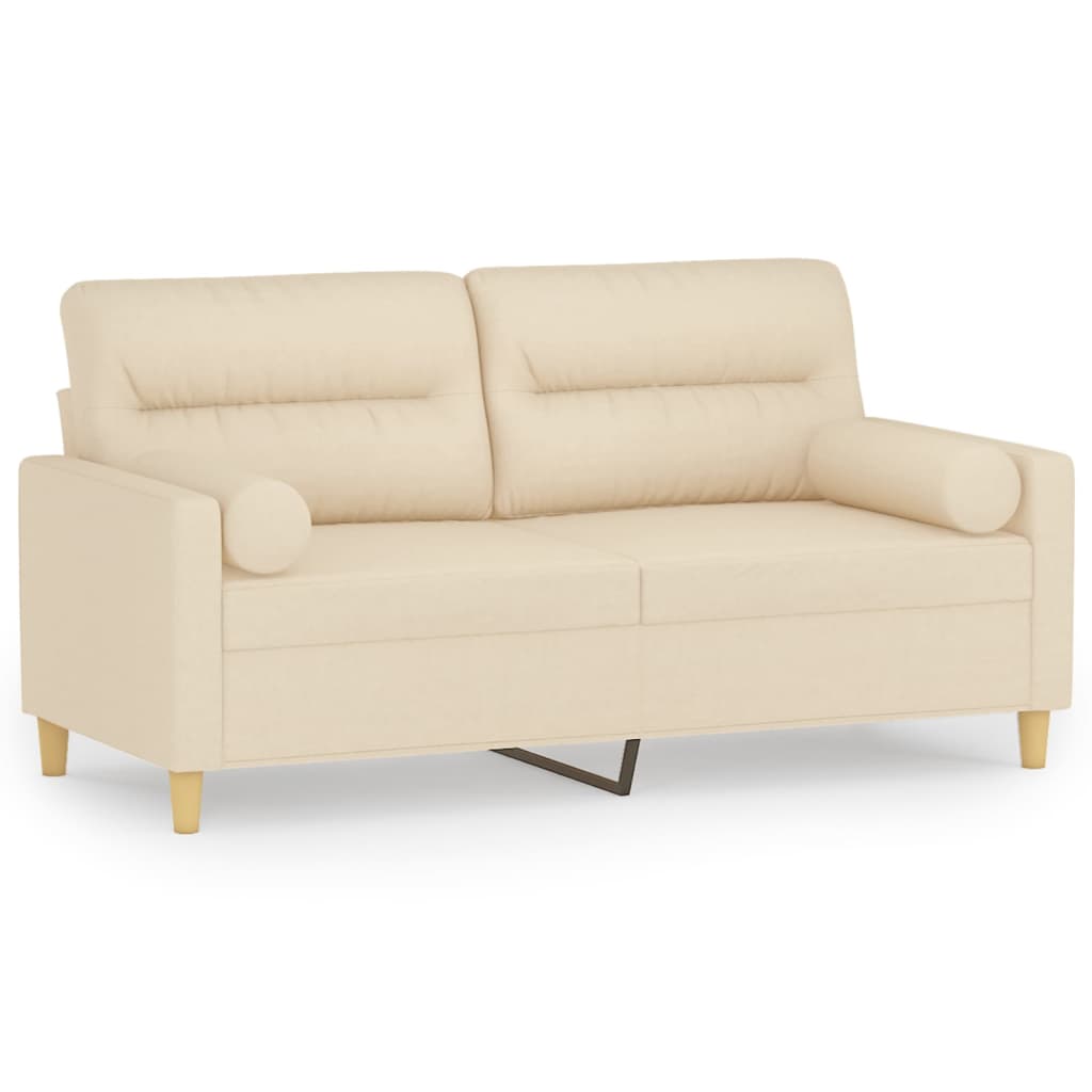 Canapé 2 places avec oreillers décoratifs crème 140 cm tissu - XIOS