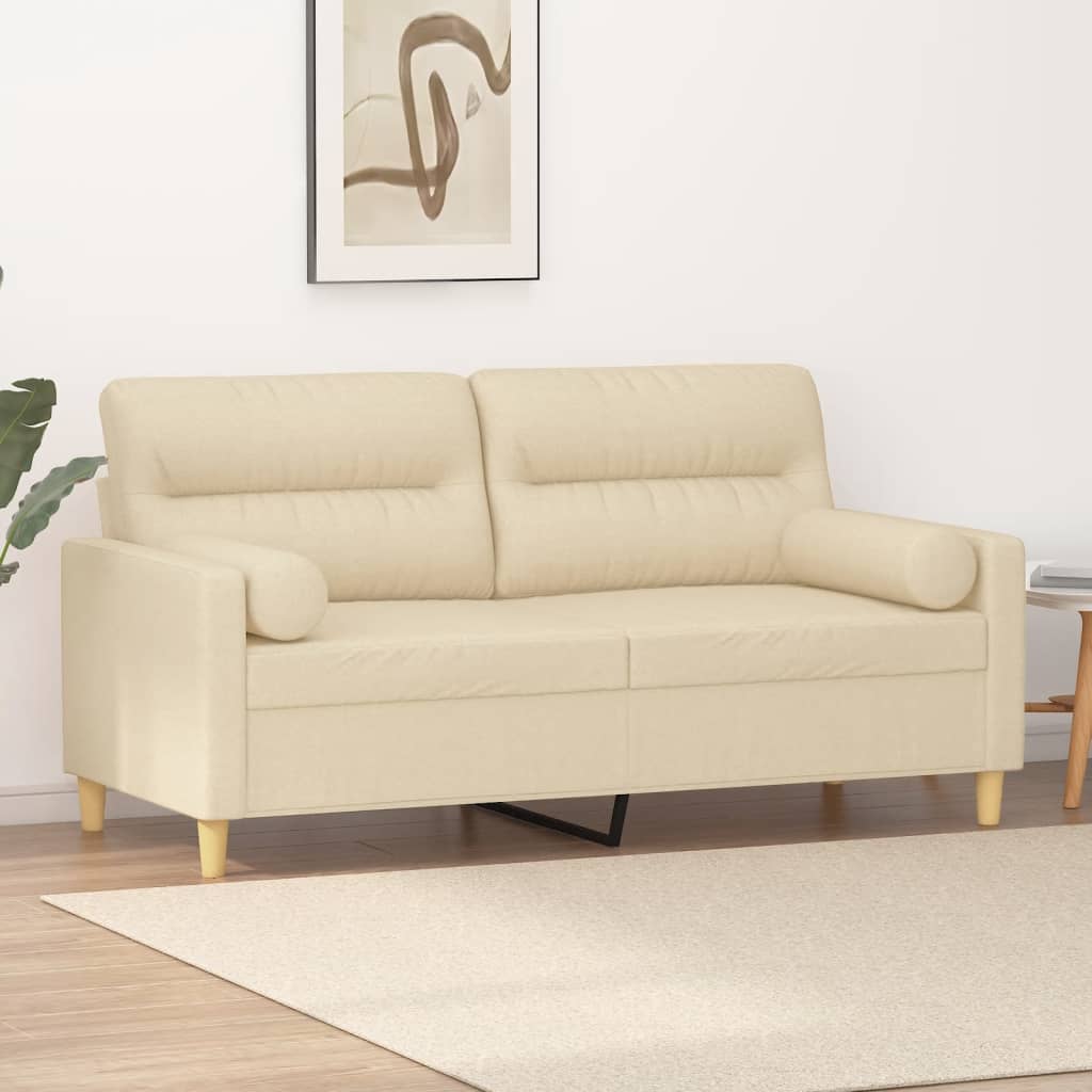 Canapé 2 places avec oreillers décoratifs crème 140 cm tissu - XIOS