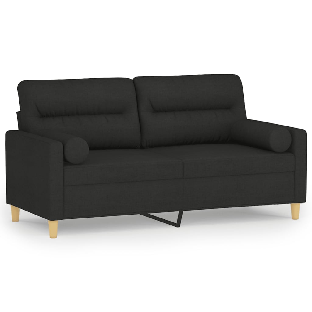 Canapé 2 places avec oreillers décoratifs noir 140 cm tissu