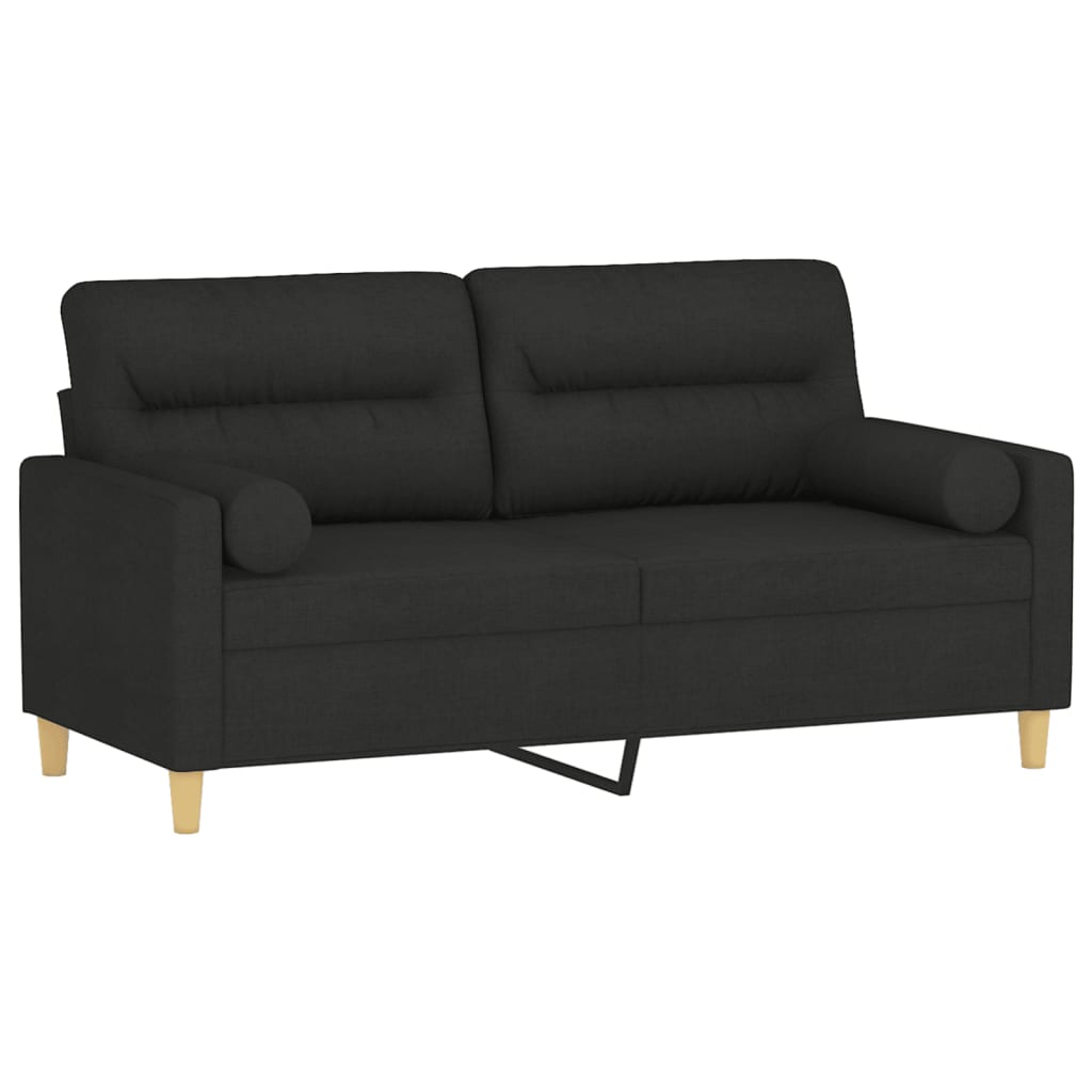 Canapé 2 places avec oreillers décoratifs noir 140 cm tissu