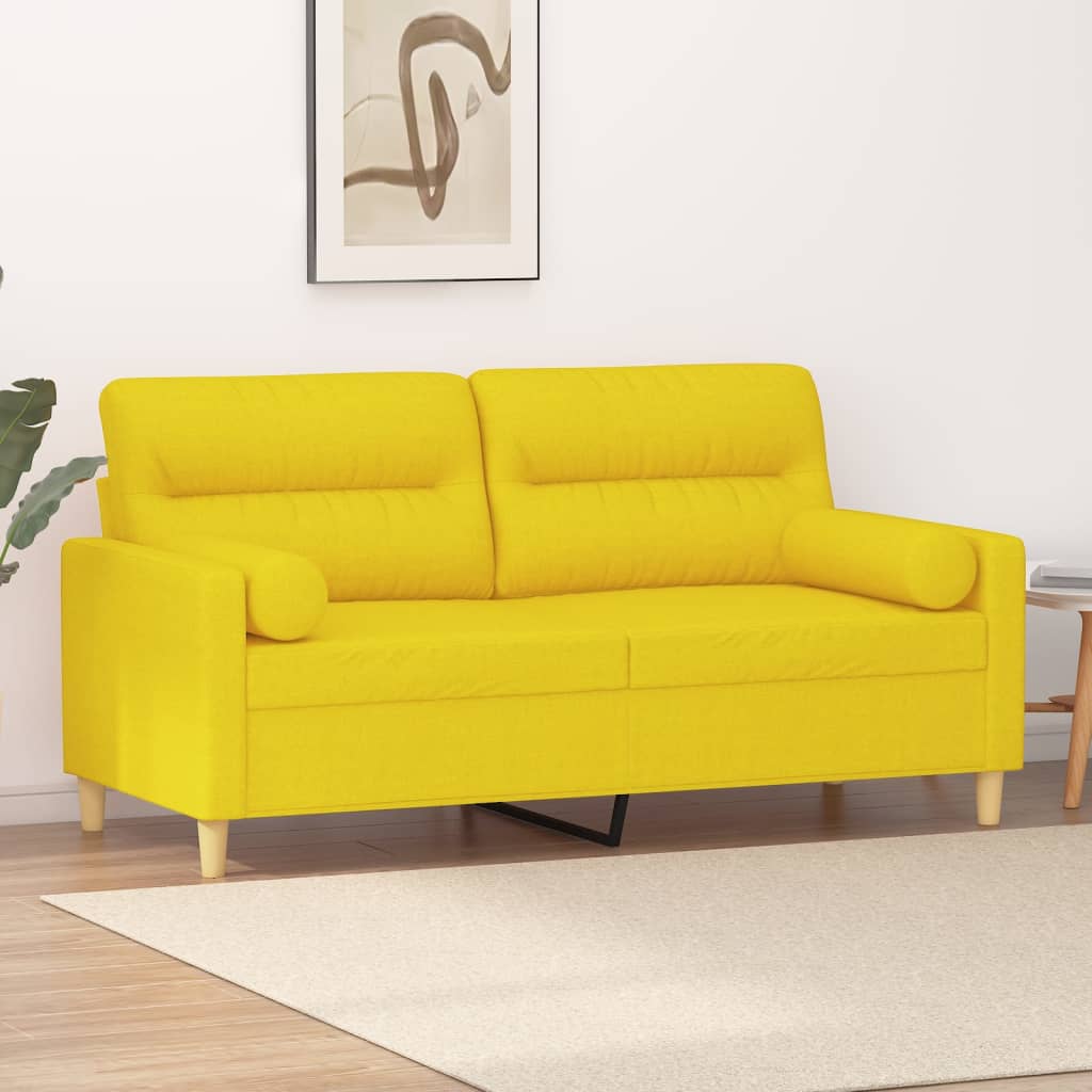 Canapé 2 places avec oreillers jaune clair 140 cm tissu - XIOS