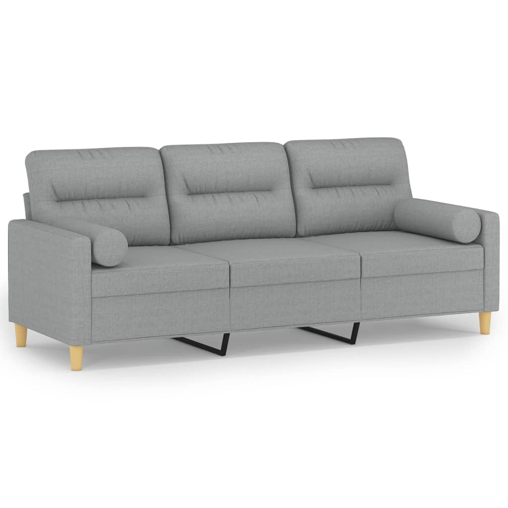 Canapé 3 places avec oreillers gris clair 180 cm tissu - XIOS