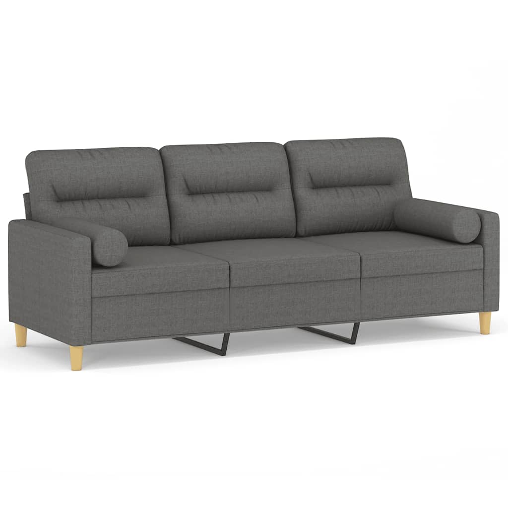 Canapé 3 places avec oreillers gris foncé 180 cm tissu