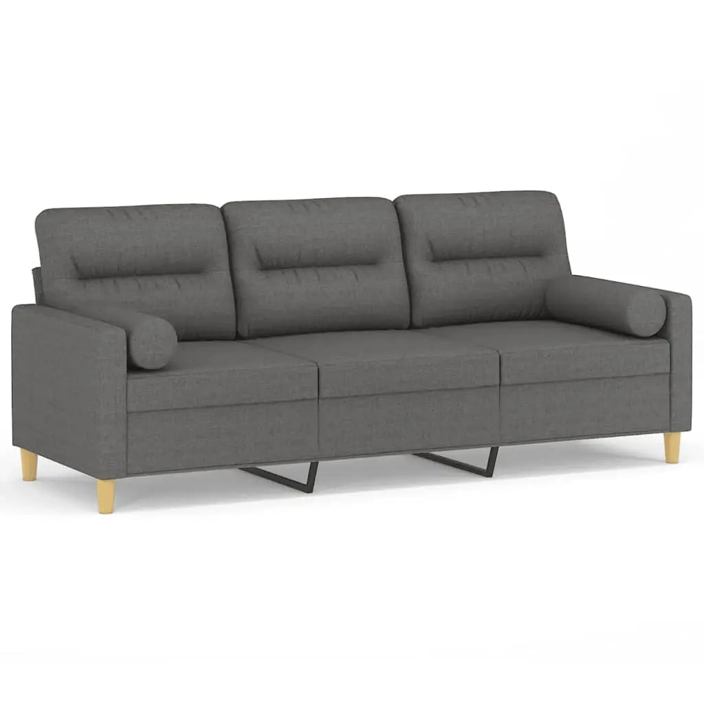 Canapé 3 places avec oreillers gris foncé 180 cm tissu - XIOS
