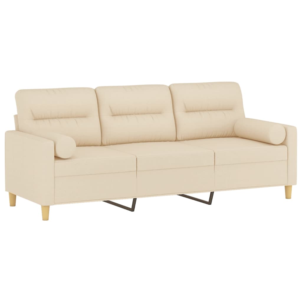 Canapé 3 places avec oreillers décoratifs crème 180 cm tissu - XIOS