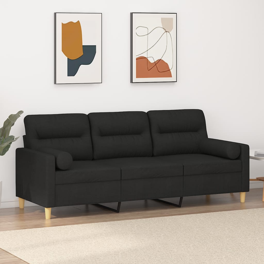 Canapé 3 places avec oreillers décoratifs noir 180 cm tissu - XIOS