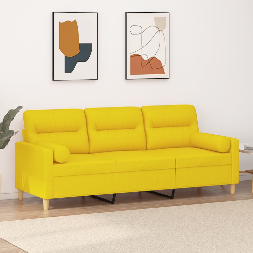 Canapé 3 places avec oreillers jaune clair 180 cm tissu - XIOS