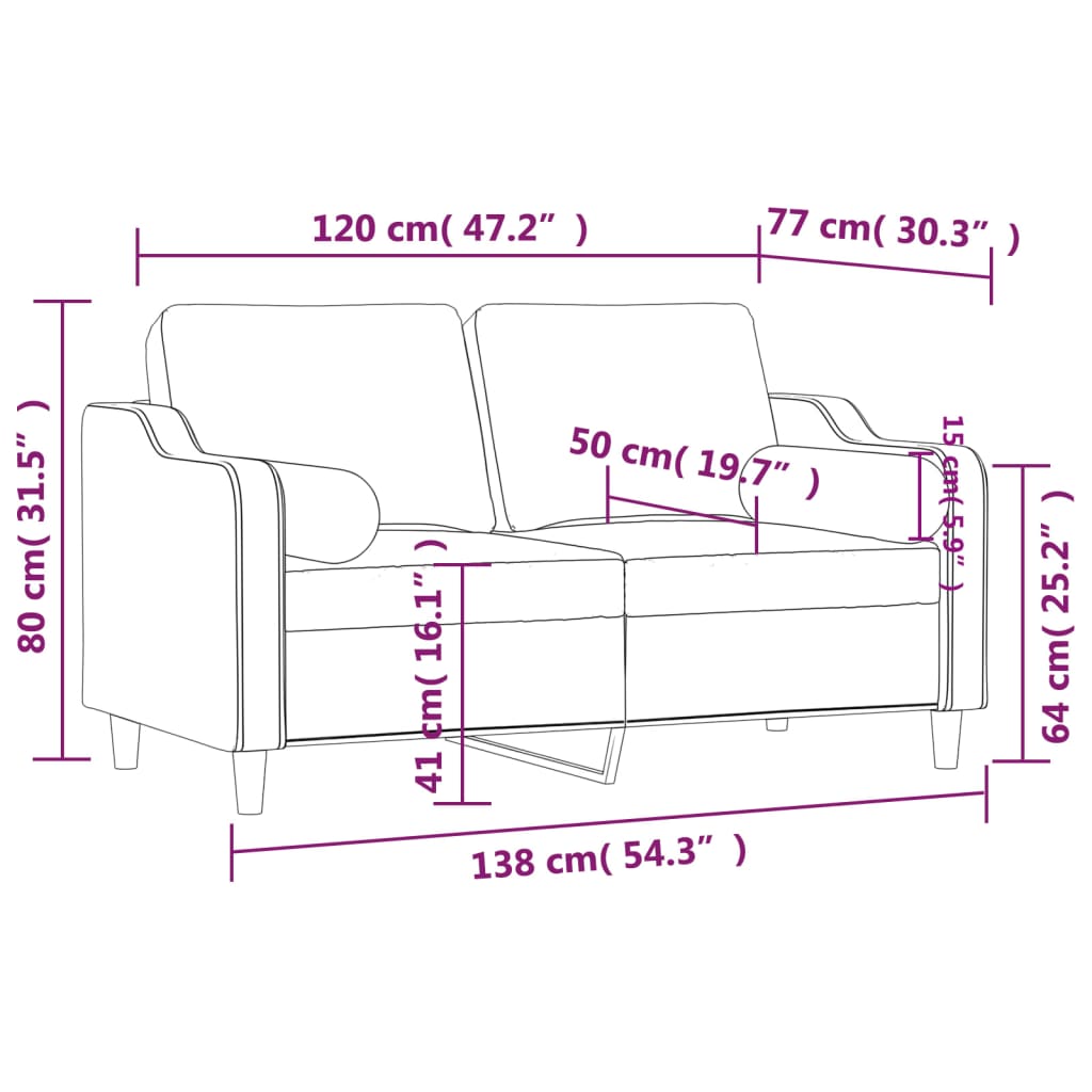 Canapé 2 places avec oreillers décoratifs crème 120 cm tissu - XIOS