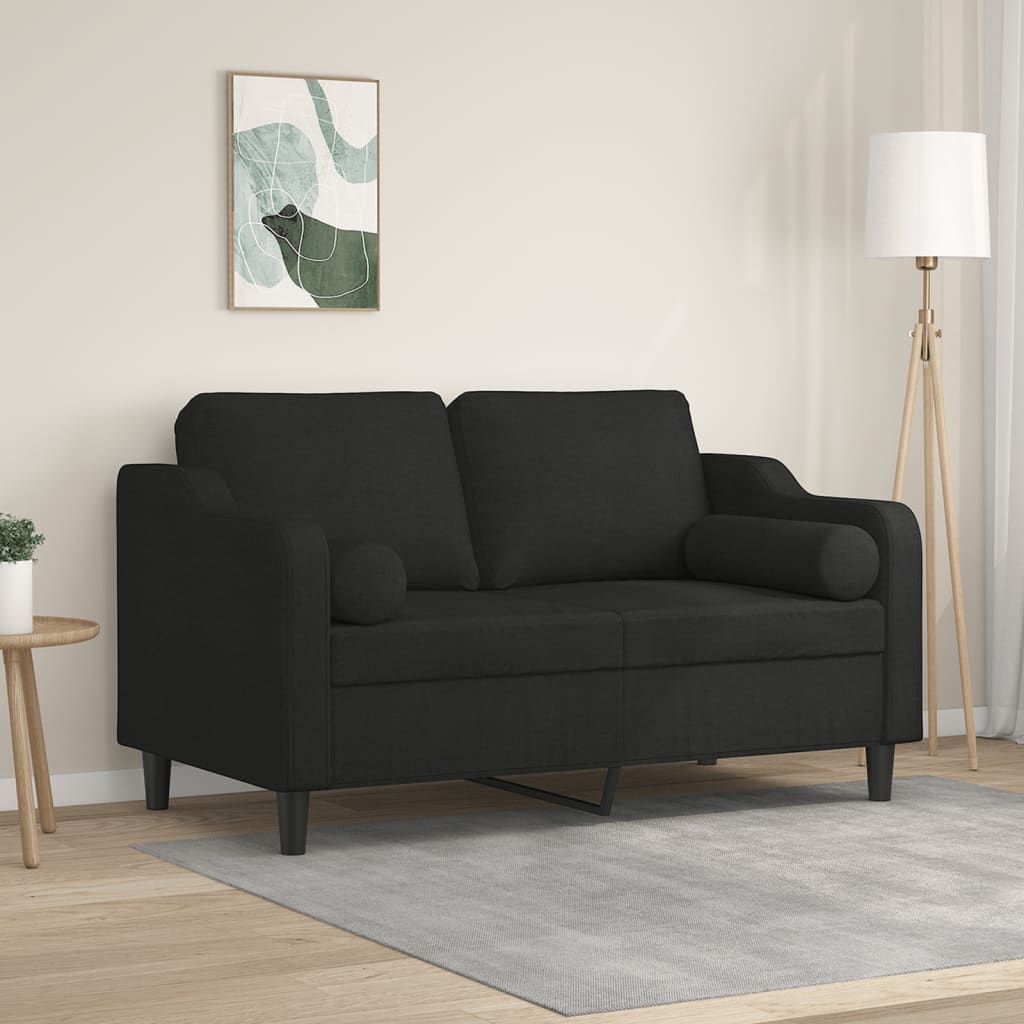Canapé 2 places avec oreillers décoratifs noir 120 cm tissu - XIOS
