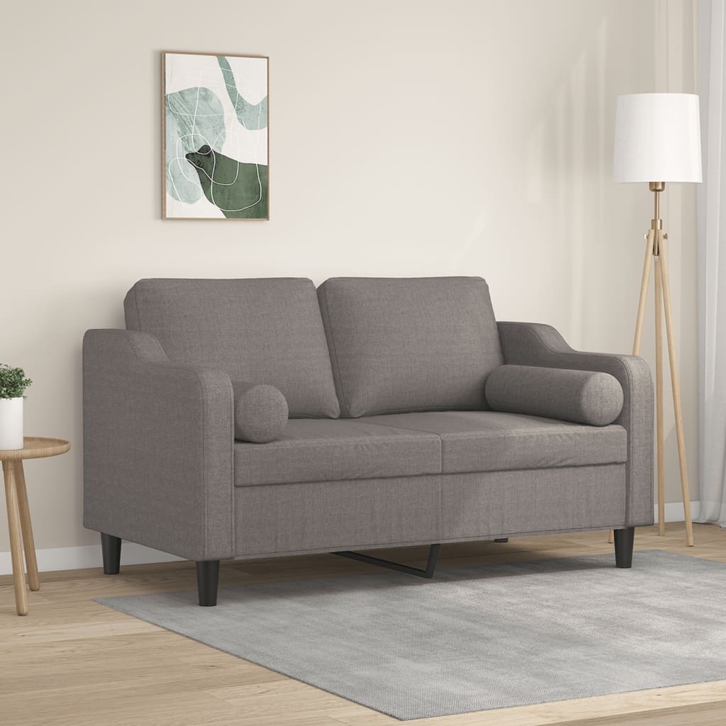 Canapé 2 places avec oreillers décoratifs taupe 120 cm tissu - XIOS