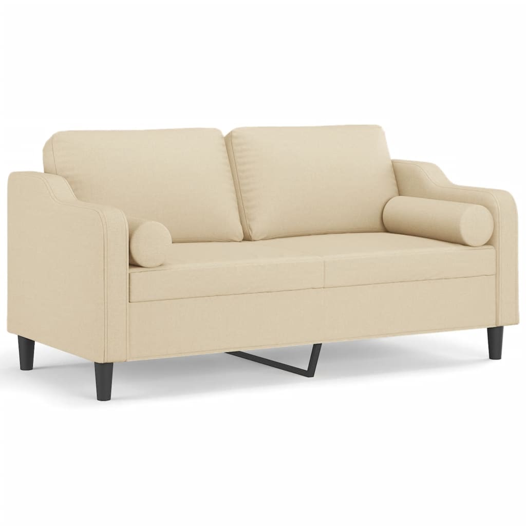 Canapé 2 places avec oreillers décoratifs crème 140 cm tissu - XIOS