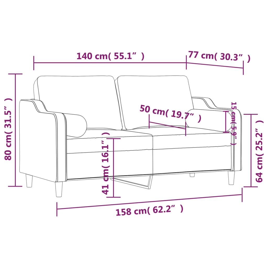 Canapé 2 places avec oreillers décoratifs crème 140 cm tissu - XIOS
