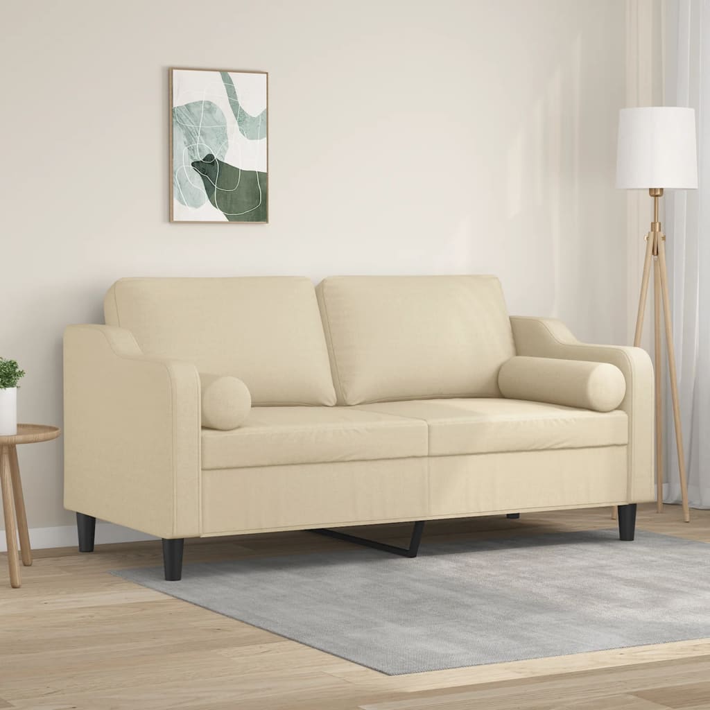 Canapé 2 places avec oreillers décoratifs crème 140 cm tissu - XIOS