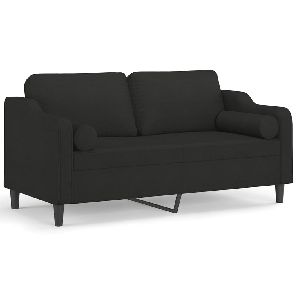 Canapé 2 places avec oreillers décoratifs noir 140 cm tissu - XIOS