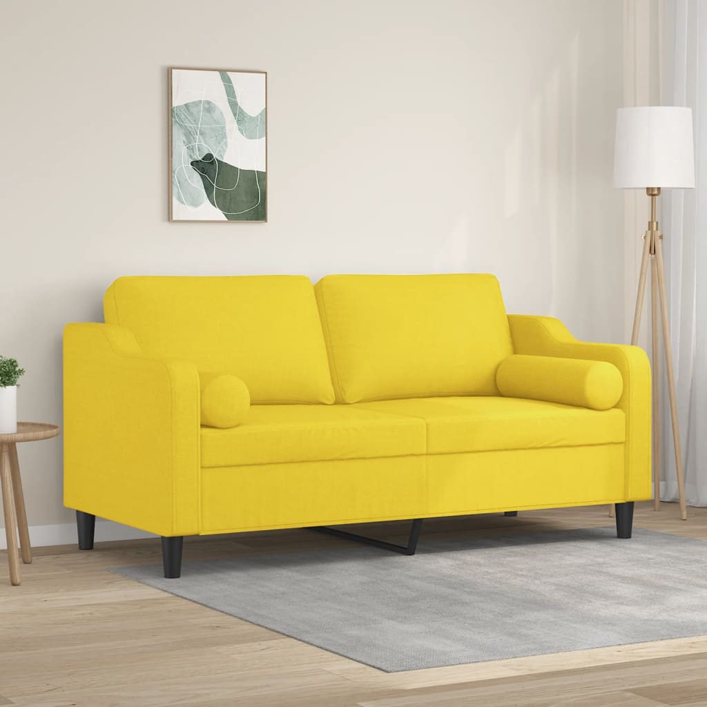 Canapé 2 places avec oreillers jaune clair 140 cm tissu - XIOS