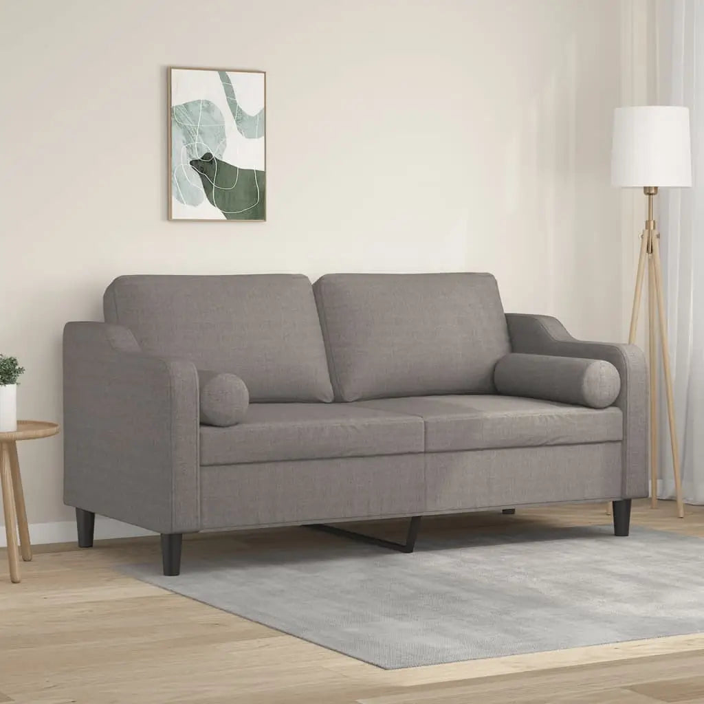 Canapé 2 places avec oreillers décoratifs taupe 140 cm tissu - XIOS