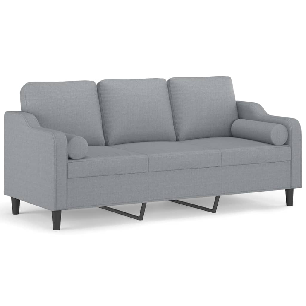 Canapé 3 places avec oreillers gris clair 180 cm tissu - XIOS