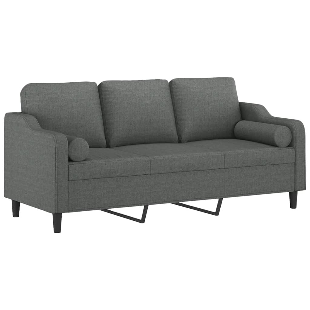 Canapé 3 places avec oreillers gris foncé 180 cm tissu - XIOS