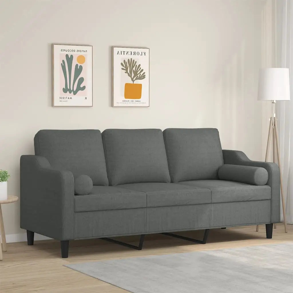 Canapé 3 places avec oreillers gris foncé 180 cm tissu - XIOS