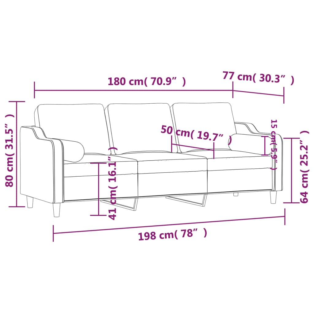 Canapé 3 places avec oreillers décoratifs crème 180 cm tissu - XIOS