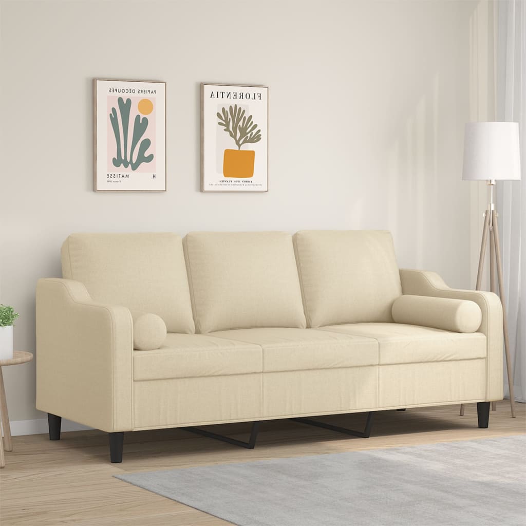 Canapé 3 places avec oreillers décoratifs crème 180 cm tissu - XIOS