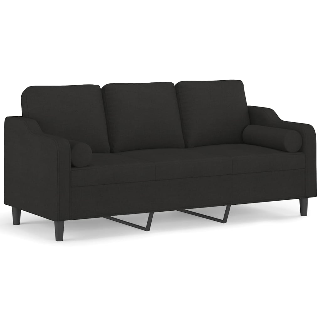 Canapé 3 places avec oreillers décoratifs noir 180 cm tissu - XIOS
