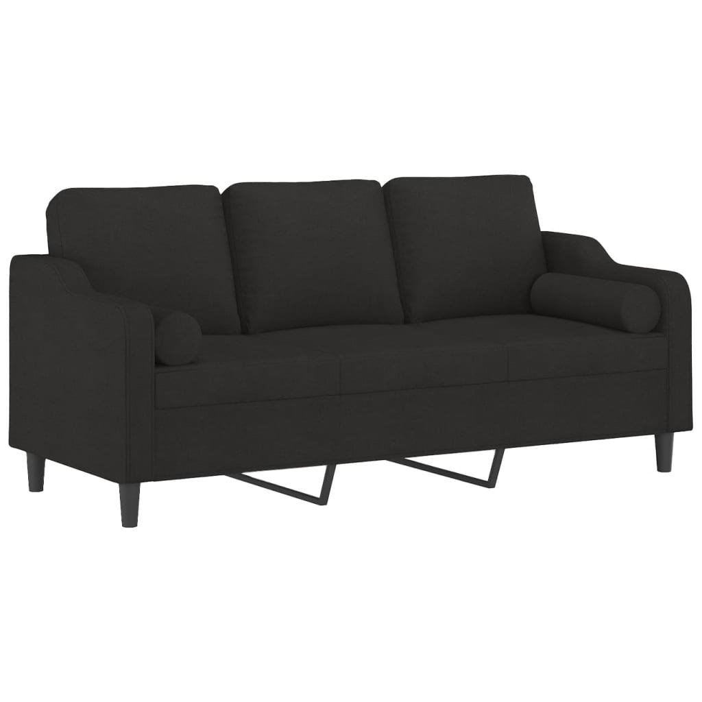 Canapé 3 places avec oreillers décoratifs noir 180 cm tissu - XIOS