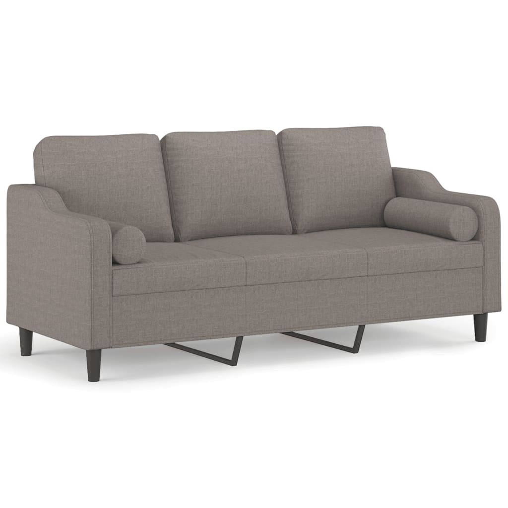 Canapé 3 places avec oreillers décoratifs taupe 180 cm tissu - XIOS