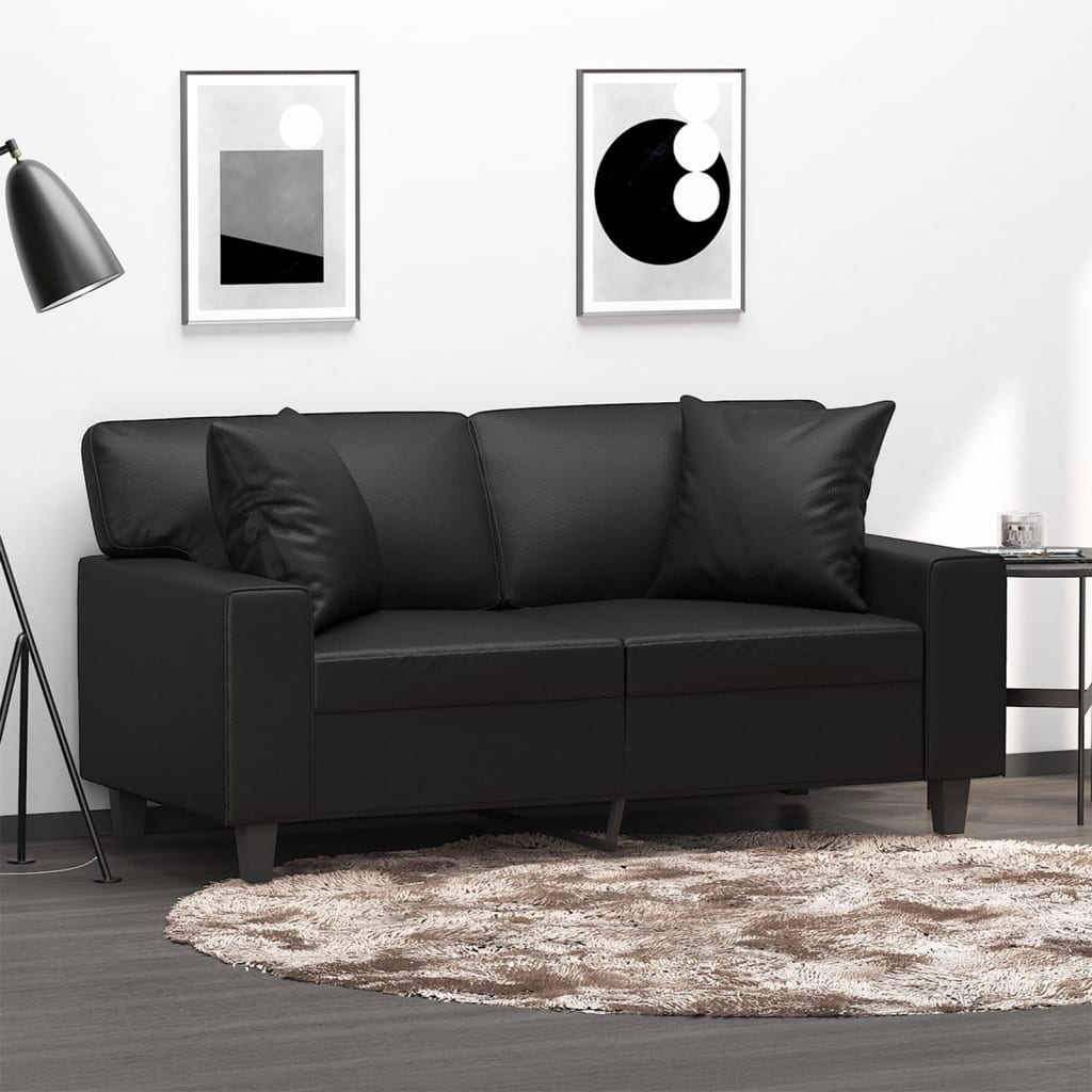 Canapé 2 places avec oreillers décoratifs noir 120cm similicuir - XIOS