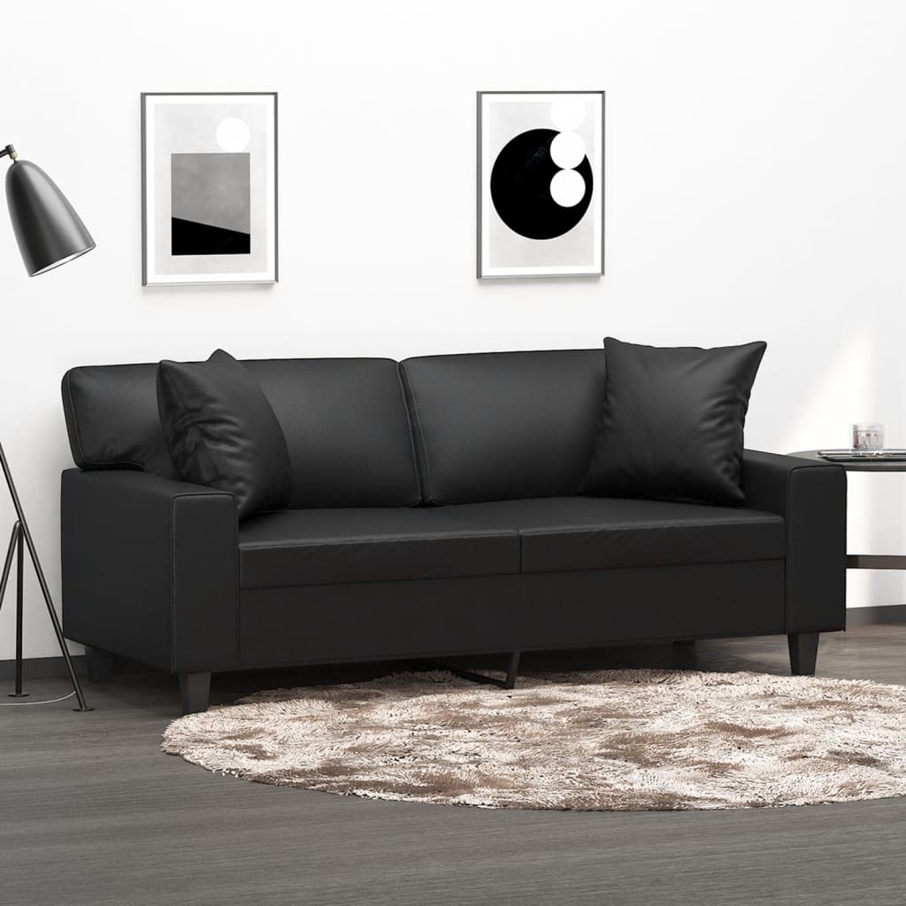 Canapé 2 places avec oreillers décoratifs noir 140cm similicuir - XIOS