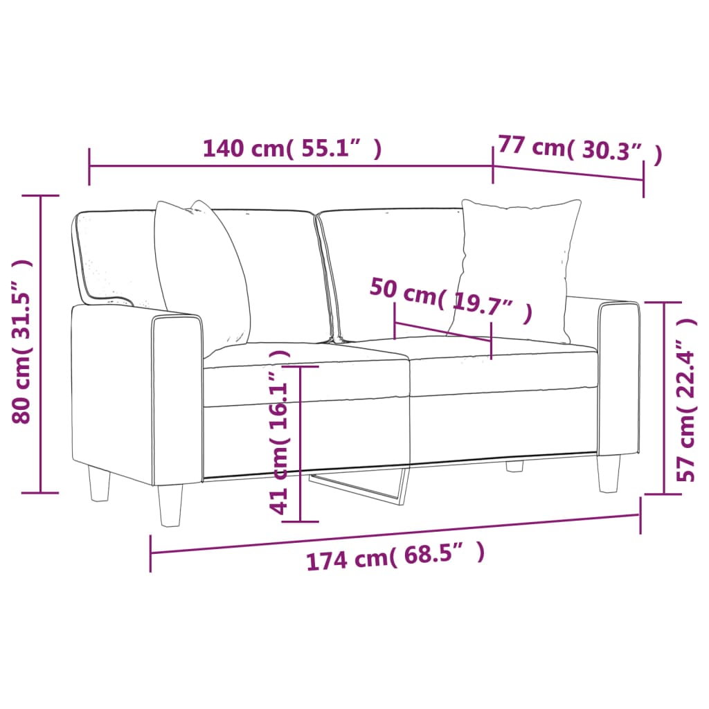 Canapé 2 places avec oreillers crème 140 cm similicuir - XIOS