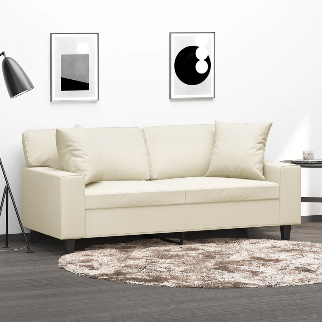 Canapé 2 places avec oreillers crème 140 cm similicuir - XIOS